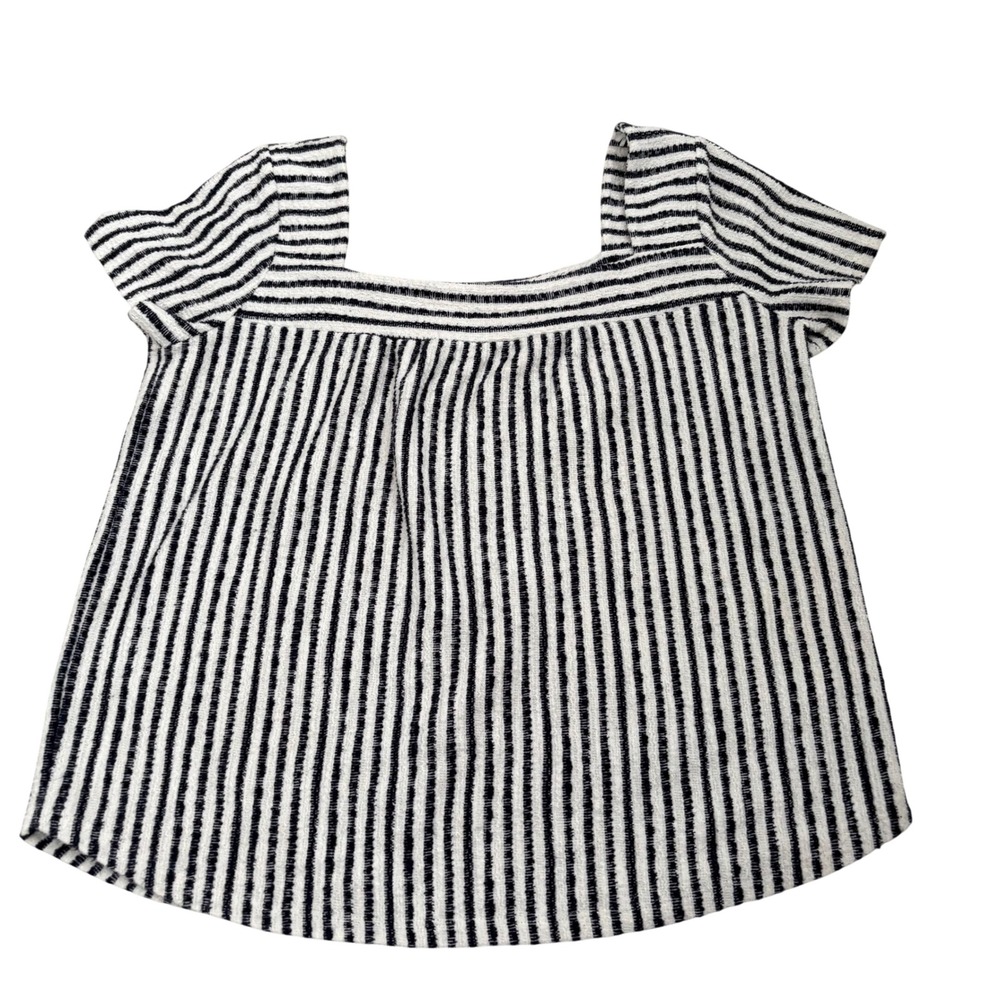 Lucky Brand Womens Black White Striped Square Neck Babydoll Knit Top L Office‎